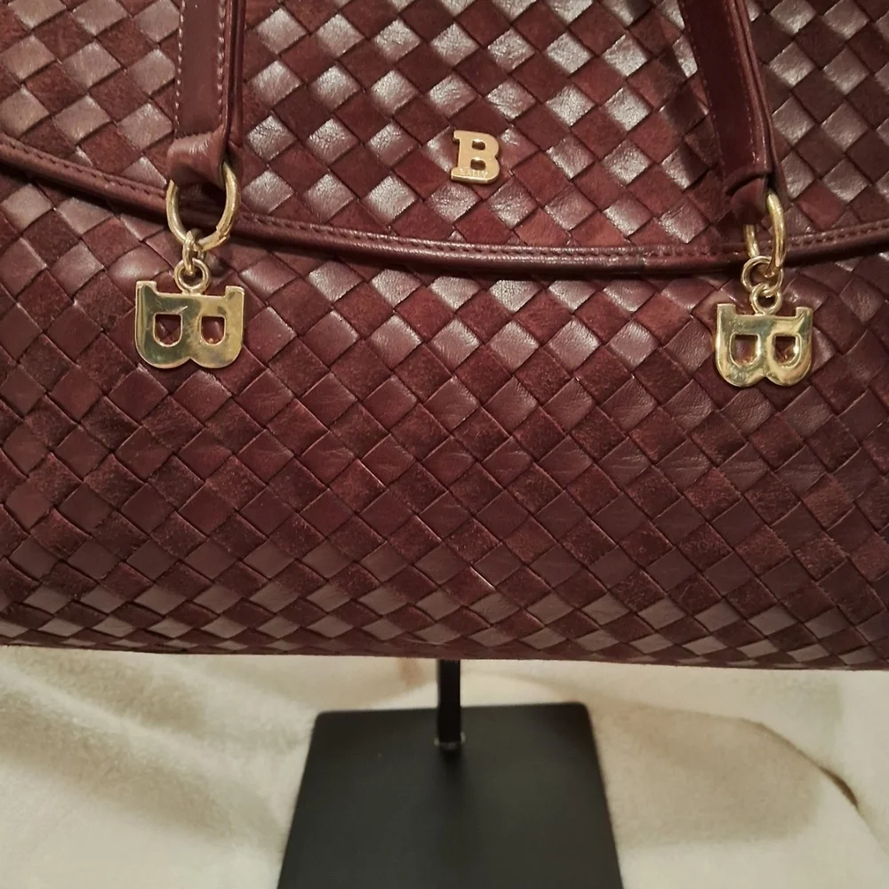 Bally Burgundy Woven Leather Satchel - Picture 2 of 11